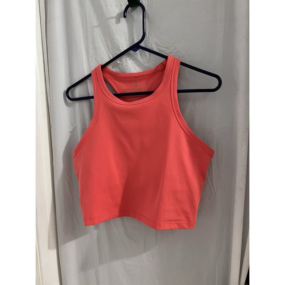 Spiritual Gangster Coral Orange Cropped Racer Back Tank Too Sz L